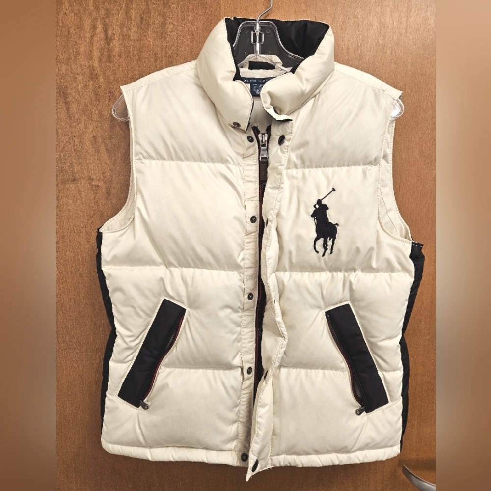 Ralph Lauren Blue Label Cream Puffer Vest with Black Logo